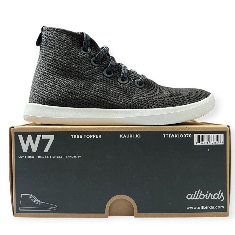 Allbirds Tree Topper High Top Sneakers WOMENS SIZE 7 Kauri Jo Black White NIB